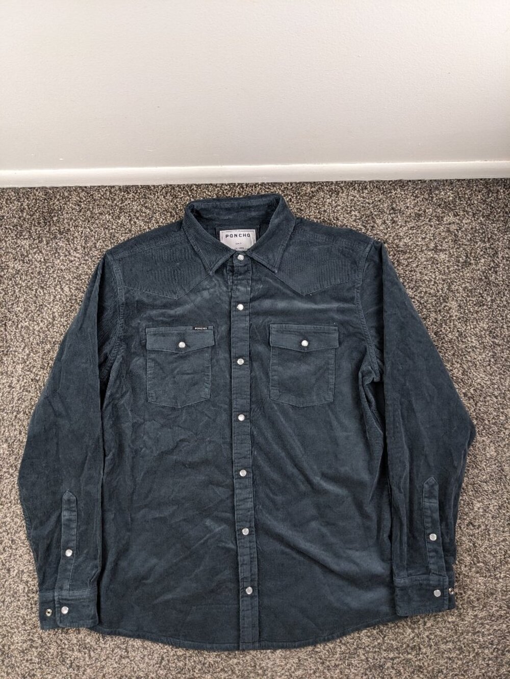 Poncho Shirt Corduroy Western Pearl Snap Long Sleeve Stretch Mens Large Gray